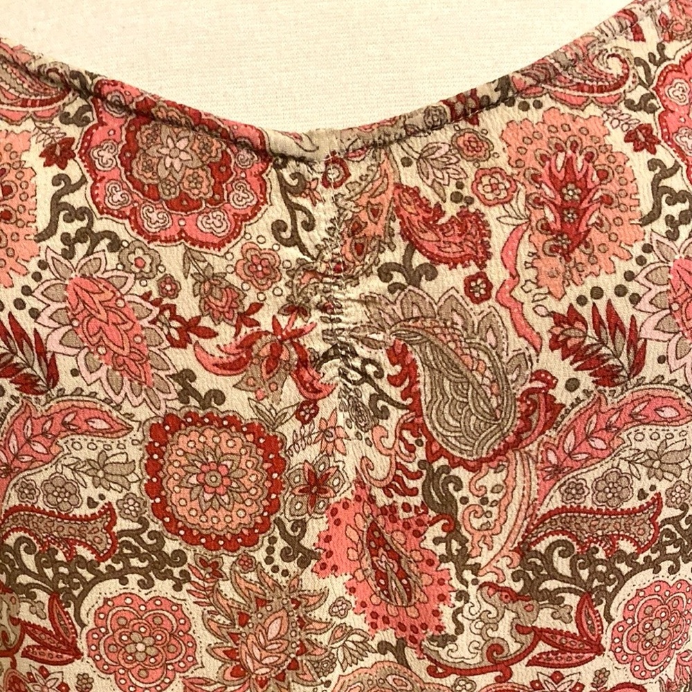 Old Navy Tan Red Paisley Floral Print Sweetheart Neck Sleeveless Maxi Dress SZ 8 - Picture 4 of 12